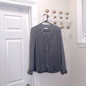 Vince -  Silk Long Sleeve Button Down Shirt Snakeskin - Grey - M